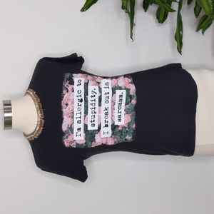 Black Matter T-Shirt Black Pink Flowers Size Medium